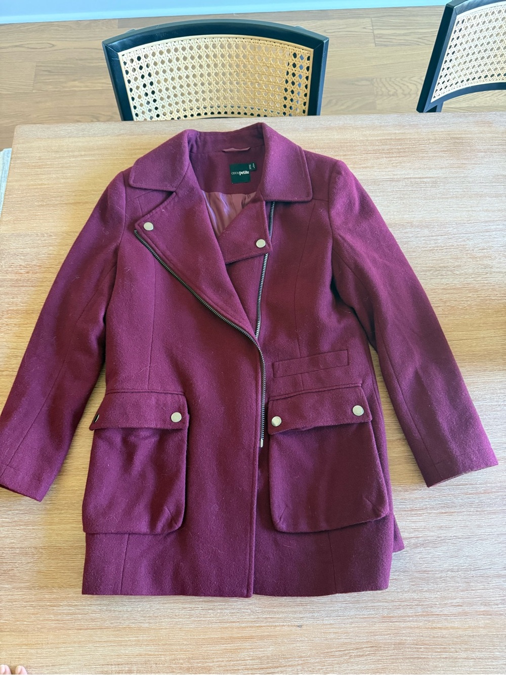 ASOS Petite Burgundy Wool-Blend Moto Pea Coat